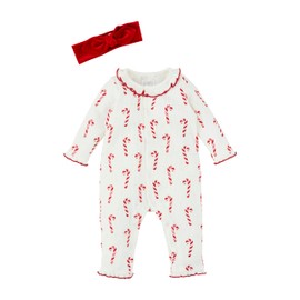 Mud Pie Baby Candy Cane Bodysuit And Headband Set; 3-6M