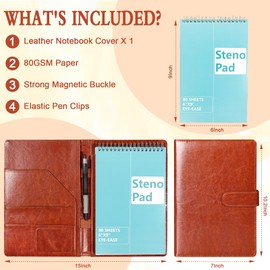 SHIQIKEJIPTY Steno Pad Holder PU Leather Cover 6x9 Steno Pad Cover Business Padfolio Organizer Compatible With 6x9 Steno Notebook Portfolio Pocket Organizer With Pen Loop for Business Office（Brown）