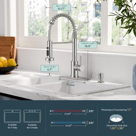 FORIOUS Kitchen Faucet with Soap Dispenser, Brushed Nickel Stainless Steel Kitchen Sink Faucet with Sprayer Single Handle, Pull Out Faucet for Kitchen Sink, Farmhouse, Bar, RV, Camper