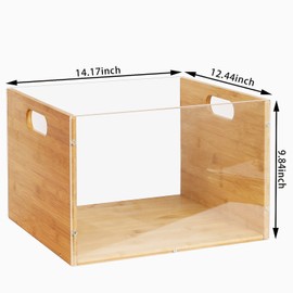 Sbanmao Clear Acrylic File Box Organizer, Bamboo Hanging Folder Storage Boxes, Filing Crate Bin Holder with Handle for Home Office Desk, Letter Size
