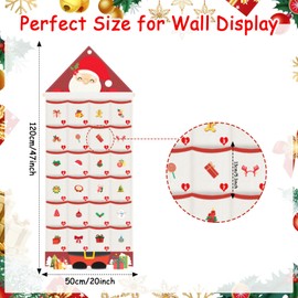 Auch Santa Advent Calendar 24 Days Hanging Wall Decoration, Fabric Christmas Countdown Calendar with Pockets for Candy Gifts, Reusable Xmas Decor for Kids Family Home