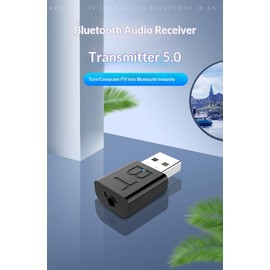 2-in-1 Bluetooth 5.0 USB & 3.5mm AUX Audio Adapter - Wireless Bluetooth Transmitter & Receiver for Car, Home Stereo, PC, Speake
