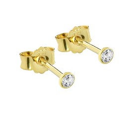 NKlaus 3753 Pair of Stud Earrings Gold 333 8 Carat 2.5 mm Cubic Zirconia for Women Men Children 0.32 g, Yellow Gold, Cubic Zirconia