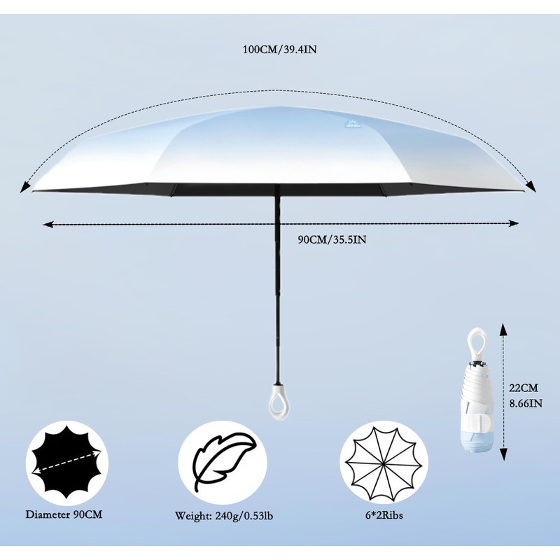 Impervius Patronum Mini Travel Umbrella, Lightweight Compact, Foldable, with Ring
