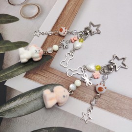 Nalefow Cute Dog Keychain Fuzzy Dog Puppy Decor Keychain Aesthetic Y2K Purse Bag Charm Stylish Dog Pendant Keychains Accessories (Orange & White)