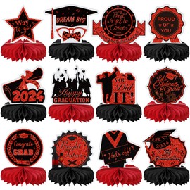 12PCS Graduation Decorations Class of 2024, Congrats Grad Table Centerpieces Graduation Honeycomb Centerpieces Grad Party Centerpieces 2024 Graduation Decorations for Party, Red