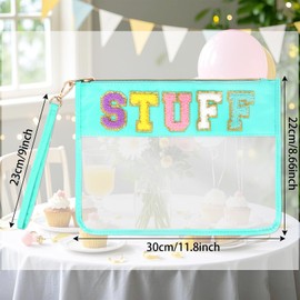 Rthjsfj Chenille Letter Bag, Clear Stuff Travel Pouch Makeup Bags with Zipper, Nylon Clear Cosmetic Toiletry Bag for Women Girls (Green-Stuff)