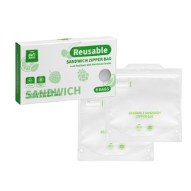 24/7 Bags Reusable Sandwich Storage Bags, 8 Pack, Double Zipper, 6 mils Thick, Freezer Safe, Zero BPA, Easy Open Tabs