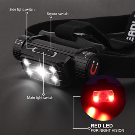 Rechargeable LED Headlamp,90000 Lumen Super Bright Motion Sensor Head Lamp,160°Adjustable Headband Outdoor Waterproof Head Light,18 Modes Headlamp Flashlight, for Hardhat, Camping, Running, Hiking.