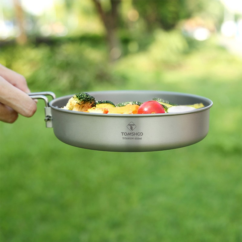 TOMSHOO Titanium Cookware Set Camping Pot and Pan for Backpacking