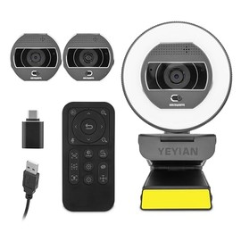 YEYIAN Webcam Stream 2k 2560 X 1440 Píxeles, Cámara para Streaming con Iluminación Anillo de luz (3 Temperaturas LED) y Control Remoto Flexcam - Micro