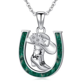 YYmqmq Cowboy Boot Necklace for Women 925 Sterling Silver Malachite Horseshoe Pendant Country Necklace Western Jewelry Cowgirl Gifts for Girlfriend Mom