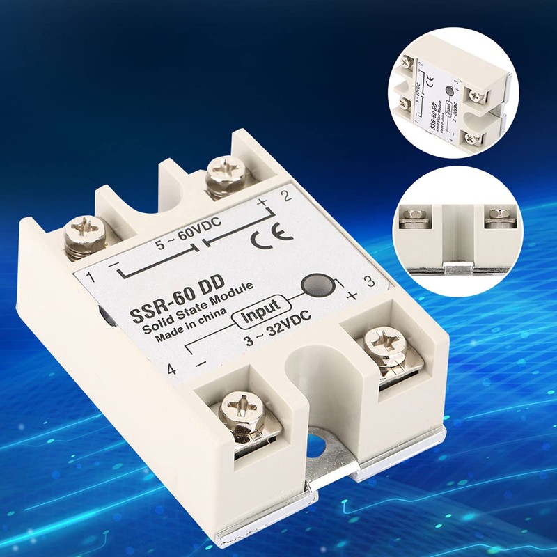 Solid State Relay Module, SSR-60DD 60A Input 3-32VDC Output 5-200VDC,