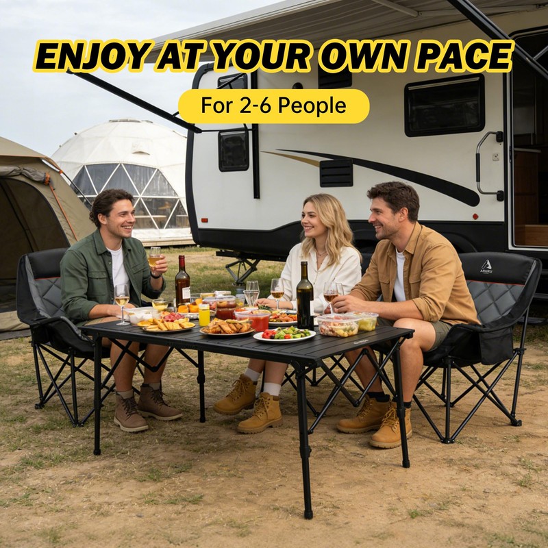ARURU 50" Large Folding Camping Table with Adjustable Hight Legs