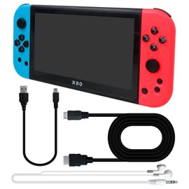 HaeKap Retro Handheld Game Console Equiped with 7 Inches HD TFT Color Screen, 16GB Build-in 1000+ Games, as Gifts for Adults and Children, Support TV Playing Games - Blue and Red