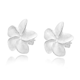 AeraVida Tropical Satin Shine Hawaiian Plumeria Flower .925 Sterling Silver Stud Earrings | Floral Summer Accessories for Women | Jewelry Gift