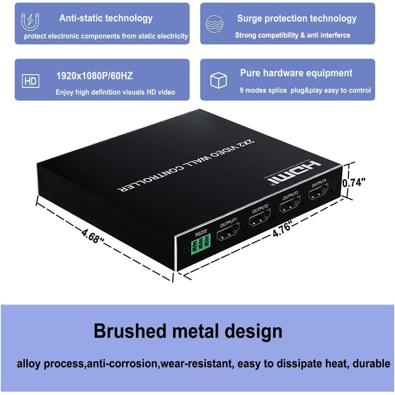 2x2 HDMI Video Wall Controller, HDMI & DVI Support 4K