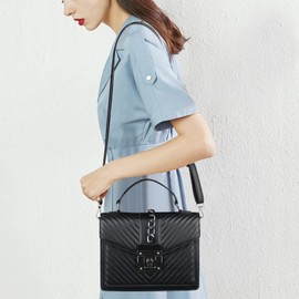 Women's Top Handle Bag with Strap Quilted Crossbody Bags Designer Handbags for Women Black Leather Cross body Purse Luxury Satchel Purses Flap Shoulder Bag