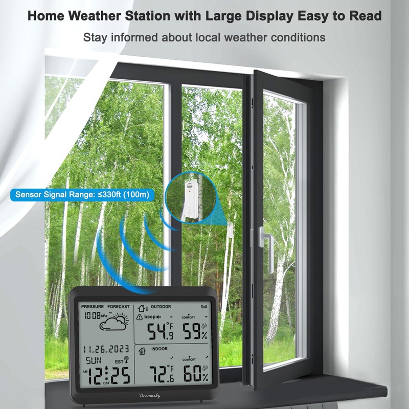 DreamSky Weather Station Indoor Outdoor Thermometer Wireless - Atomic Clock