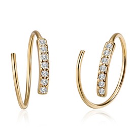 Desnuage Gold Double Hoop Earrings for Single Piercing - Gold Small Spiral Twist Hoop Earrings for Women, Cartilage Earring with CZ Stones