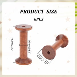 PH PandaHall Wooden Bobbins 6 Pieces Empty Wooden Thread Spools Sewing Spools Bobbins Craft for Wire Weaving Ribbon Embroidery Thread Jewellery Chain Wrapping Craft Thread Cord Roll 7.5 x 3.5 cm