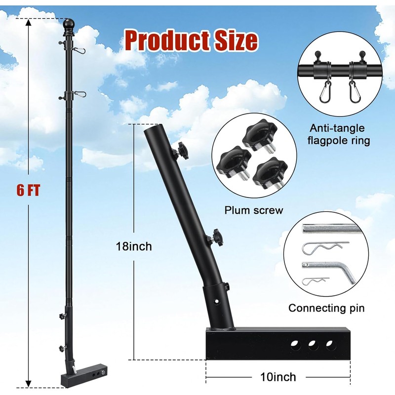 Truck Flag Pole with Hitch Holder – 6FT Heavy Duty