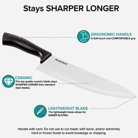 Nuwave 4-piece White Ceramic Knife Set – Includes 3” Paring Knife, 5” Utility Knife, 6.5” Everyday Knife & 8” Chef’s Knife, Ideal Super Sharp Kitchen Knives, Rust Proof, with Ergonomic Handles