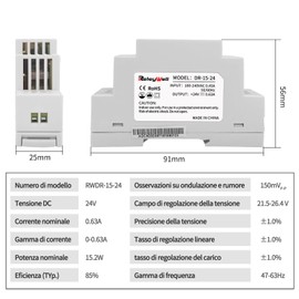 ReleyWell, DIN Rail Power Supply 24 V, 15 W, 0.63 A; ReleyWell, 24 Volt, DIN Rail USB Power Supply 24 V, Bell Transformer, Socket DIN Rail, DR15-24