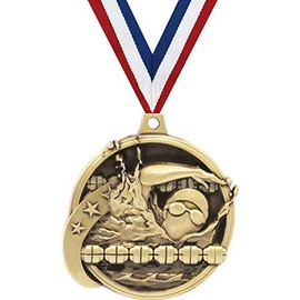 Crown Awards Custom Swim Medals, 2" Gold Swim Medal with Free Neck Ribbon and 4 Lines of Engraving Included 10 Pack