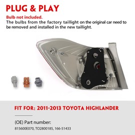 Huray Right Tail Light for Toyota Highlander 2011-2013 Passenger Side Halogen Taillight Lamp Assembly Replacement for TO2801185 815500E070