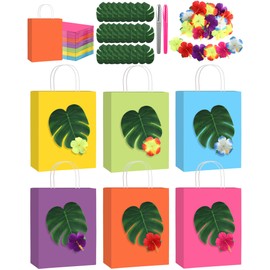Canlierr 24 Sets Hawaiian Party Gift Bags Bachelorette Gift Paper Bags with Handles Tropical Palm Leaves Hibiscus Flowers Metal Markers Hawaiian Wedding Party Supplies for Bridesmaids (Multi Color)