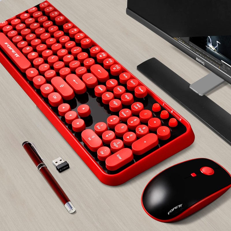 FOPETT Wireless Keyboard and Mouse Combo, 104 Keys Full-Sized 2.4