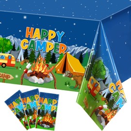 3 Pieces Camping Tablecloth Camping Party Table Cover Adventure Tablecloth Camp Out Campfire Forest Themed Plastic Table Cover for Camping Party Decorations Supplies