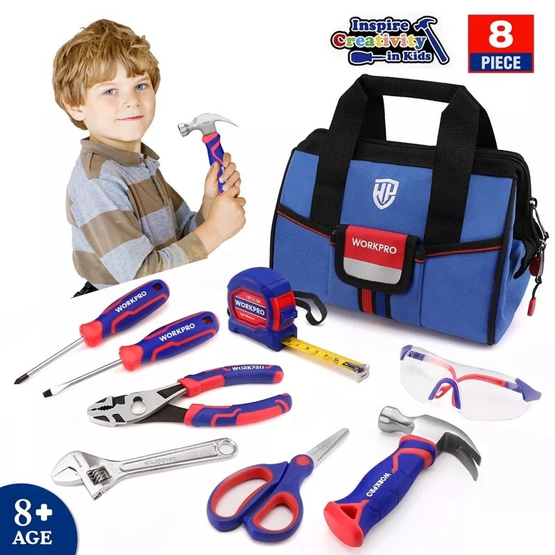 WORKPRO 9-Piece Kids Real Hand Tool Set Blue Junior Tool