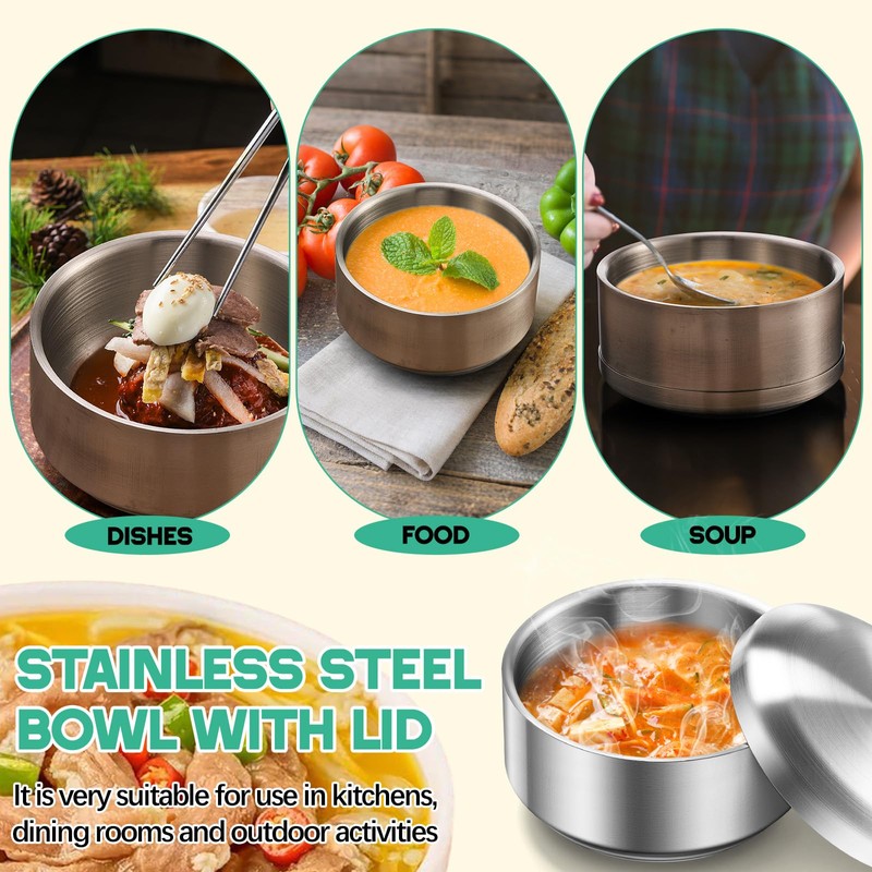 Reallnaive 4 Sets 12 oz Stainless Steel Korean Soup Rice