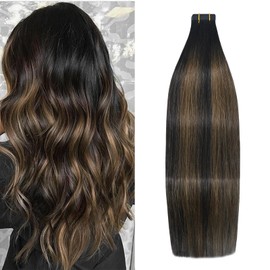WindTouch Tape in Hair Extensions Natural Black to Chestnut Brown Balayage 20 inch Tape in Human Hair Straight Real Natural Thick Hair Extensions 20Pcs 50g Straight
