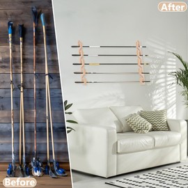 UNICRAFTALE 2Pcs Horizontal Fishing Rod Holders for Garage Bamboo Wall Mount Fishing Pole Holders Antique White Wall Ceiling Rack 5 Fishing Pole Storage for Fisherman Basement 15.7"x2.36"x0.59"