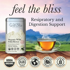 Wild Bliss Organic Elderflower Tea – Immune and Respiratory Support - Caffeine Free Loose Leaf Elder Flowers - 2.11 Ounces - 24 Servings