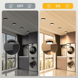 YICALE Lámparas De Techo 4 Piezas, Lampara Led Techo 15W, Cálido 3000K Luz Superior Negra 12CM, AC85-265V, Moderno Diseño Circular, Para Salas, Baño, Dormitorios, Cocina