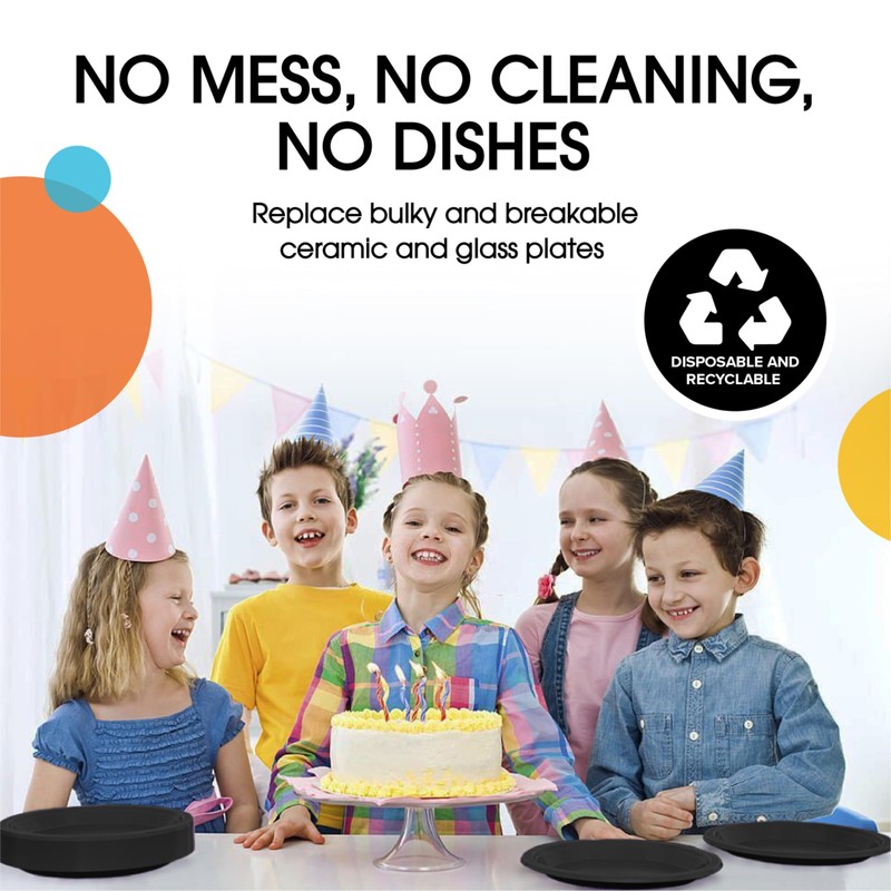 Exquisite Party Solids Black Plastic Plates For Party Supplies 7"