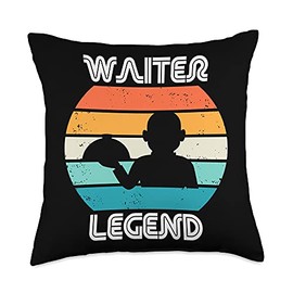 Gastronomy Catering Garçon Dinner Head Waiter Gift Retro Waiter Legend Vintage Waitress Server Restaurant Food Throw Pillow, 18x18, Multicolor