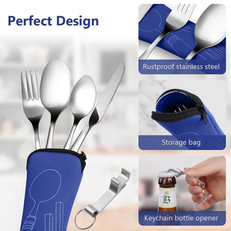 Vicloon Portable Cutlery Set, 6 Pieces Cutlery Camping Cutlery, Stainless