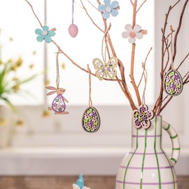 Valery Madelyn set of 24, decorative hanging butterflies, rabbit eggs, flowers, spring wooden hangings, wooden hangings, window decoration for Easter, spring, summer.