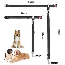 2 Pcs Dog Car Seat Belt, Pet Seatbelt Harness for Car, Headrest Restraint Adjustable Vehicle Dog Safety Leash, Elastic Bungee Buffer Reflective Strap, Heavy Duty Clip Buckle Tether for Medium Dog