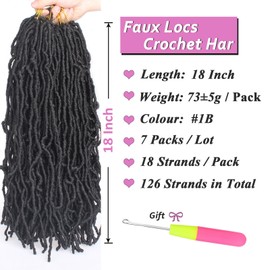 Samtress 18 Inch Faux Locs Crochet Hair Soft Locs 7 Packs Pre-looped New Faux Locs Crochet Braids Natural Black Goddess Locs Crochet Hair Extension Curly Locs Braiding Hair Synthetic for Women (#1B)