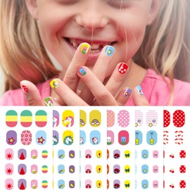 6 Sheets Nail Stickers for Kids Full Nail Wraps for Girls, Cute Unicorn Flower Butterfly Star Designs 3D Self-Adhesive Nail Art Decals Holiday Colorful Manicure Decorations for Age 7 and Older