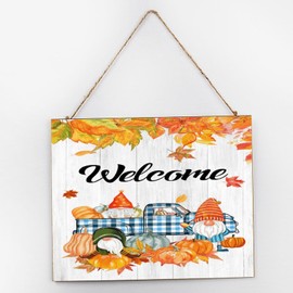 Seasonal Welcome Fall Wood Wall Sign Vintage Indoor Country Wall Décor Wooden Plaque Sign Country Autumn Thanksgiving Pumpkin Harvest Wood Sign for Bedroom Dinning Room 10x12 Inch