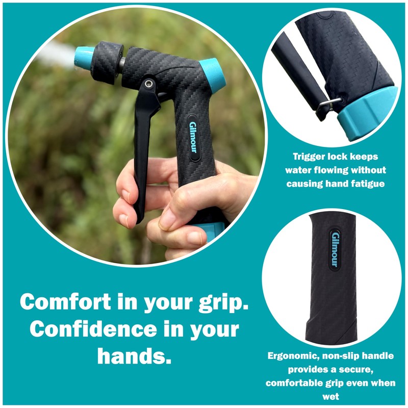 Gilmour Adjustable Front Control Hose Nozzle, Graphite Metal, Swivel Connect,