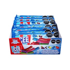 ICEE Ropes. Caramelo suave con sabores frutales. Foma de pequeños tubos rellenos de ICEE bicolor. Caja con 12 paquetes de 50gr. cada uno