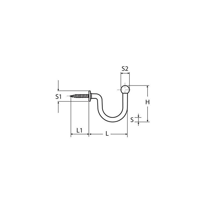 Yacht Steel Stainless Steel Screw Hook with Beffe, 41 mm,
